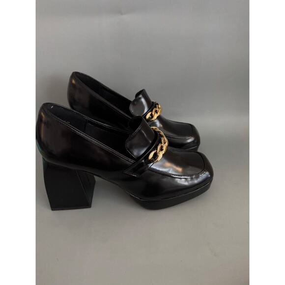 Dream Pairs Loafer Platform Heel Patent Black Gold Chain Dark Academia Women 10 - Picture 2 of 8